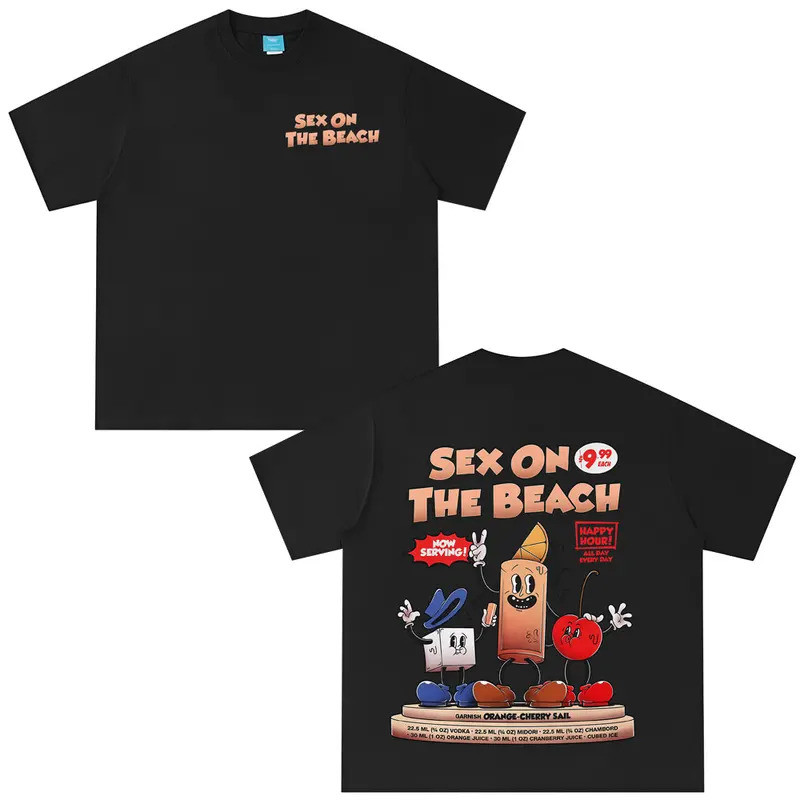 Mode Cetak Kaos Cetak Kartun Lucu Meme Koktail Seks di Pantai Musim Panas Pria Wanita Kaos Santai Ka