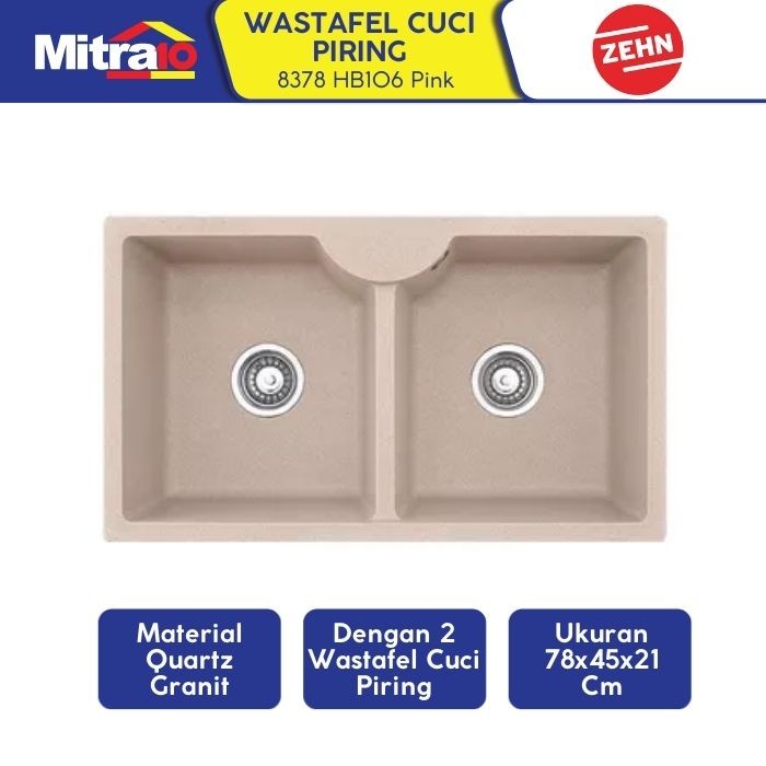 Wastafel Granite Zehn+ 2 Kolom Pink 78x45x21cm 8378 HB106 - Double Sink Pink