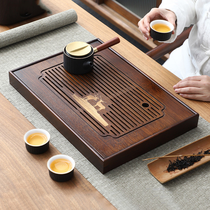 Chinese Natural Bamboo Tea Tray Water Storage Kung Fu Tea Set Household Rectangular Tea Board Chines