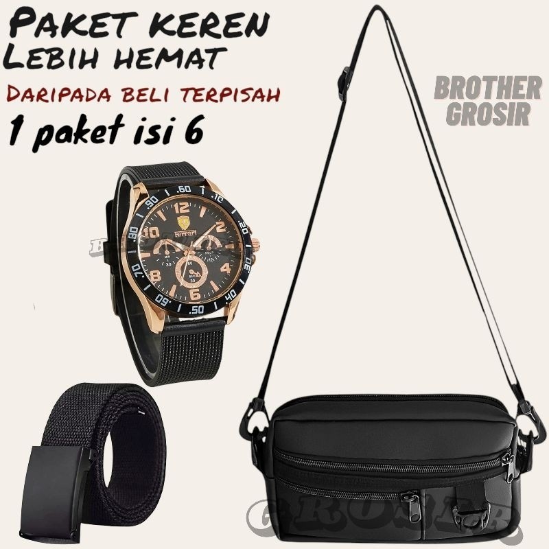 (Promo Paket Istimewa Pria Keren Combo Star Pria Terbaru ) 6 In 1/Jam Tangan Pria Keren Beli Jam Tan