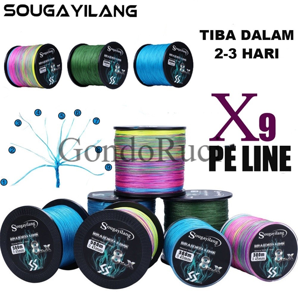 PromoSougayilang Senar Pancing PE 300M 500M 1000M 9X Strands Braid Fishing Line PE Fishing Line Stro