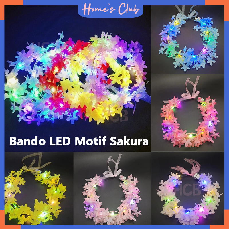 Led Flower Crown / Bando Karnaval / Bandana Bunga Sakura Lampu
