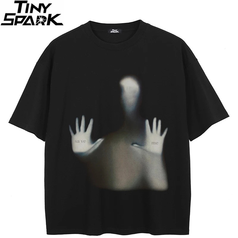 Musik Hip Hop Kaos Streetwear Freak Shadow Grafis Kaos Hipster Pria Kaos Unisex Atasan Kaos Hitam Hi