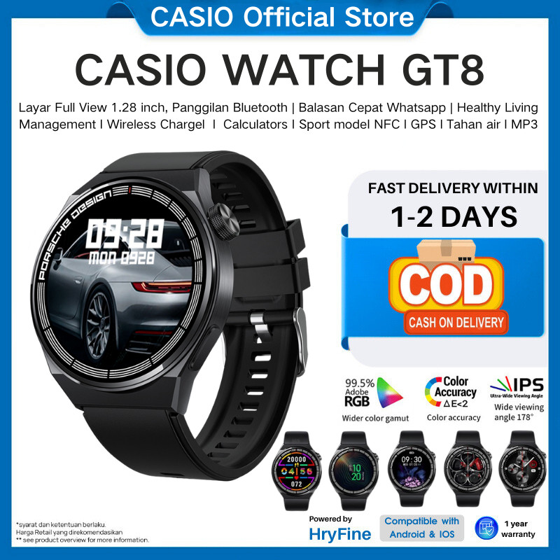 [100% Original] Casio SmartWatch GT8，Panggilan suara, tampilan jam khusus, MP4, pemantauan detak jan