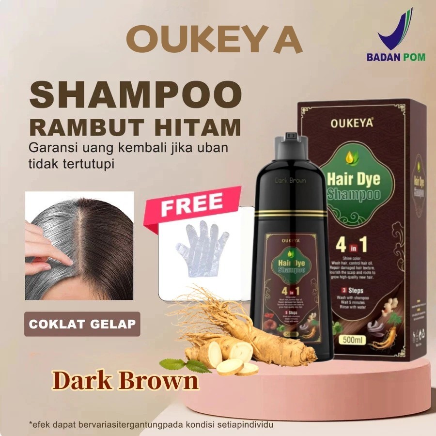OUKEYA Pewarna Rambut 500ml Shampo Penghitam Rambut Uban Brown Extract Gingseng Hair Dye Shampoo Hai