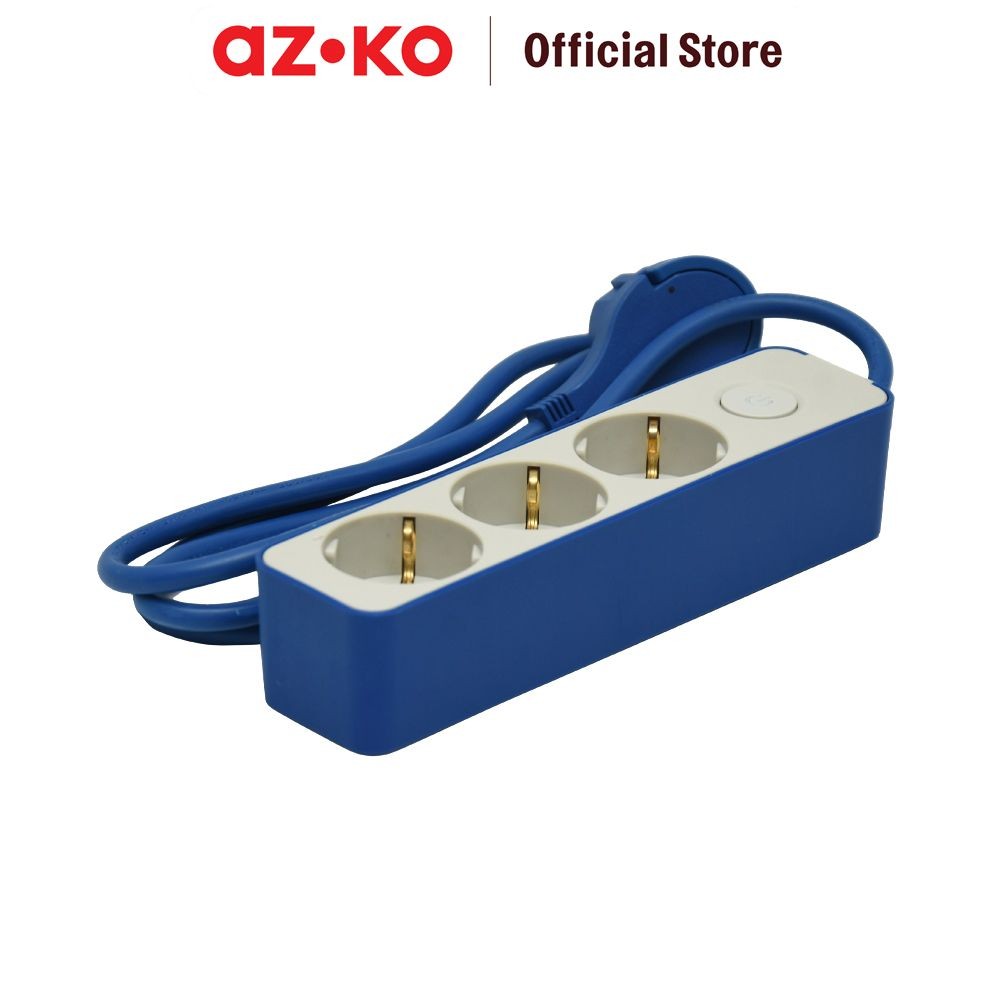 AZKO Krisbow Stop Kontak 3 Socket - Biru Electric Socket Terminal Colokan Listrik Stopkontak Colokan