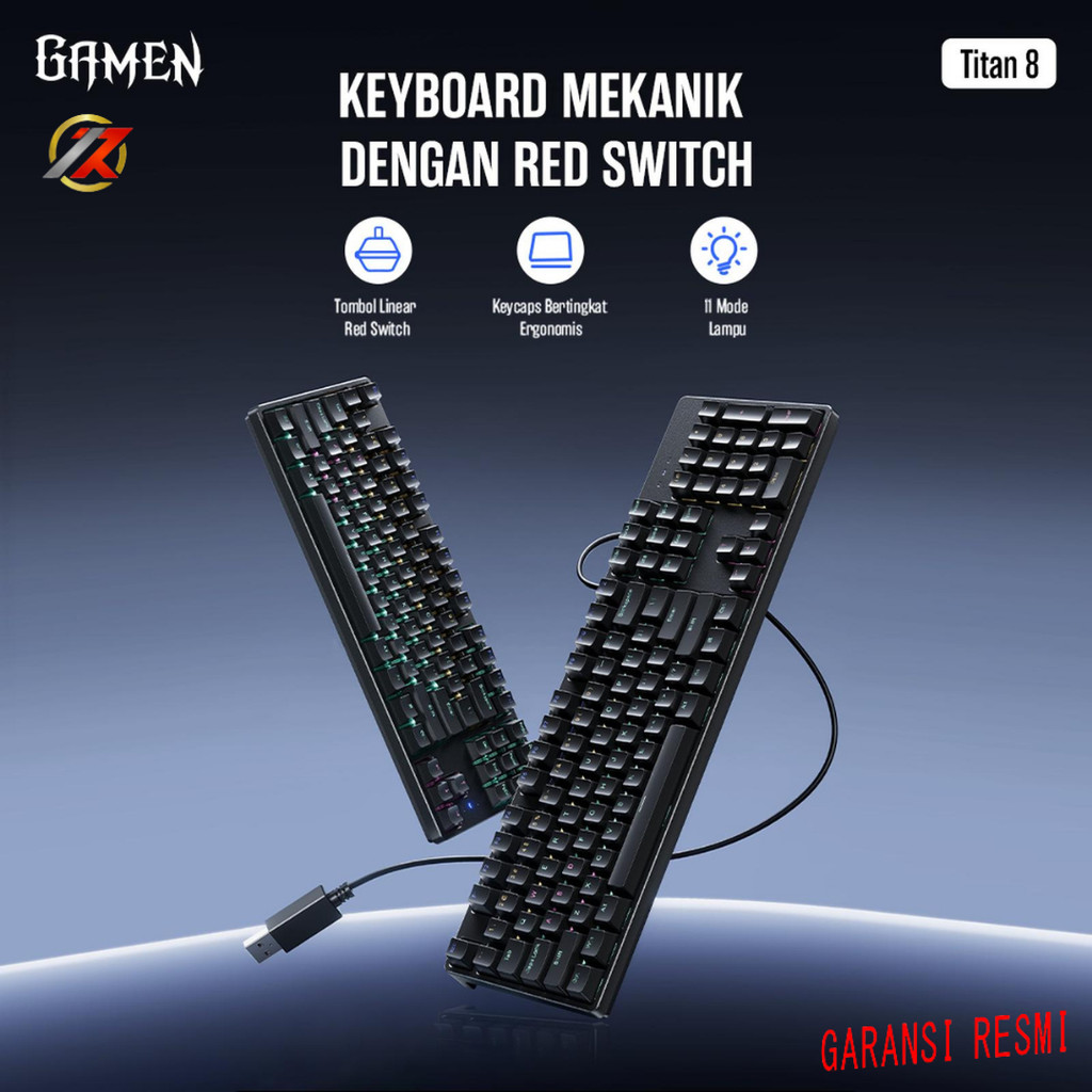 Gamen Titan 8 Mechanical Keyboard 104/87 Key Hot-Swappable RGB Switch PBT Keycaps Wired USB Gaming Keyboard Hitam