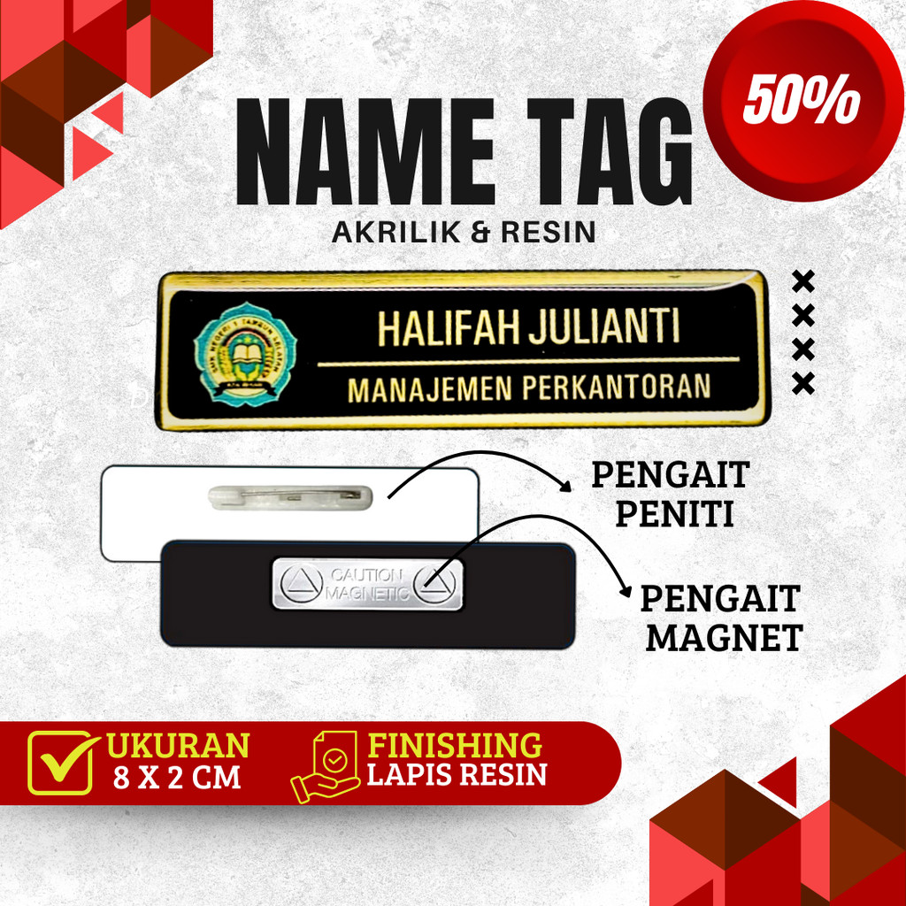 SEHARI JADI Name Tag Tebal 3 mm Nama Dada Papan Nama Grafir Gravir Gravier DOFF Laser MURAH( Nametag