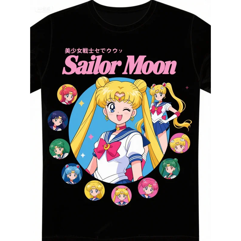 Musik Hip Hop Kaos Sailor Moon 100% Kaos Musim Panas Korea Kaos Pria Wanita Lucu Harajuku Kawaii Y2K