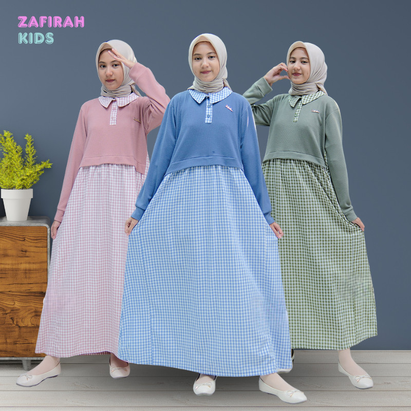 BIGMAXS Gamis Anak Perempuan Raina Dress Motif Kotak Baju Muslim Anak Tanggung Kekinian Zafirah Kids