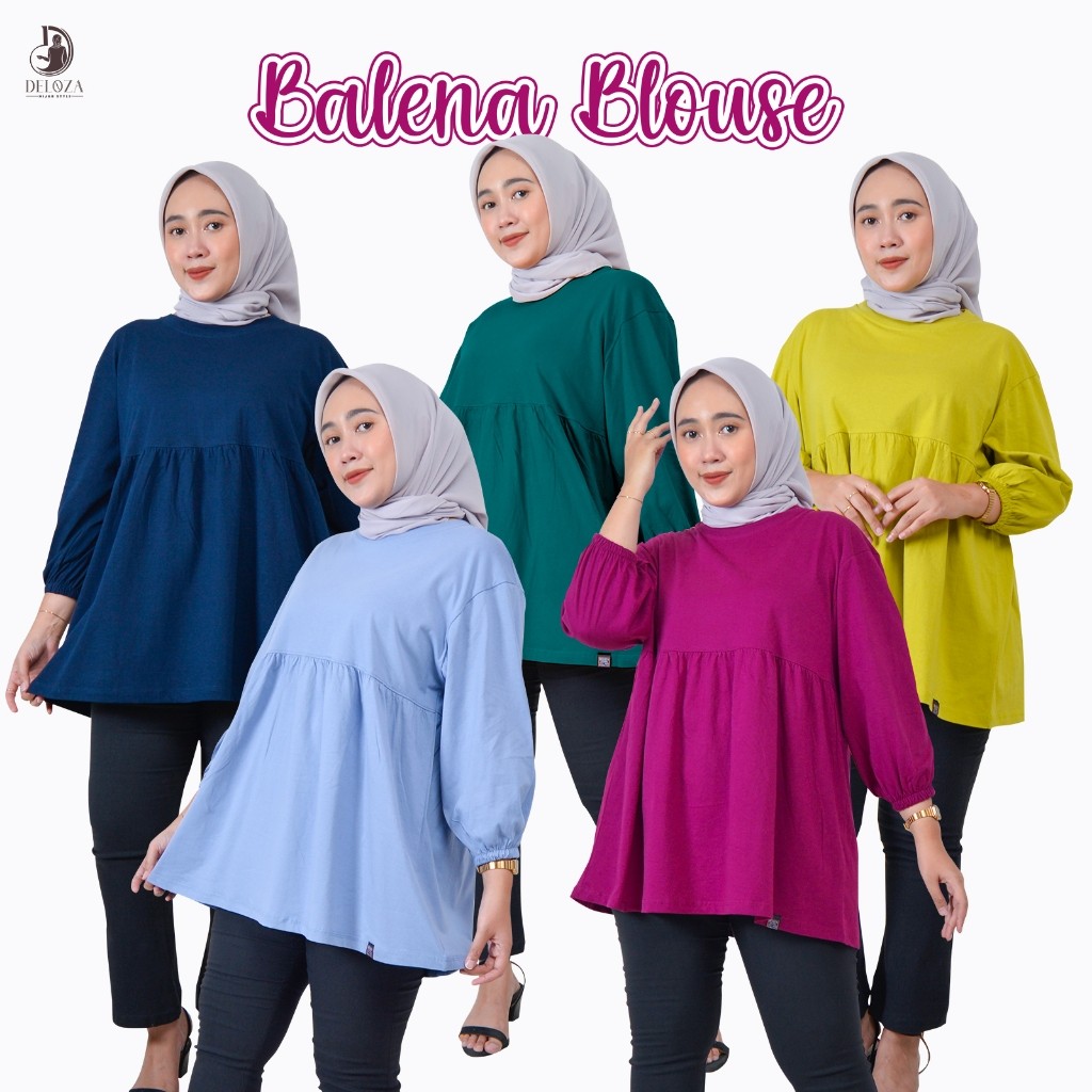 EZR -  Atasan Kaos Wanita Muslim Jumbo Lengan Panjang Balon Cotton Combed