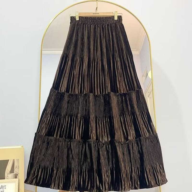 Rok Plisket Bludru Susun Premium - Rok Plisket Bludru - Rok Bludrru Ruffle Premium - Rok Plisket Blu