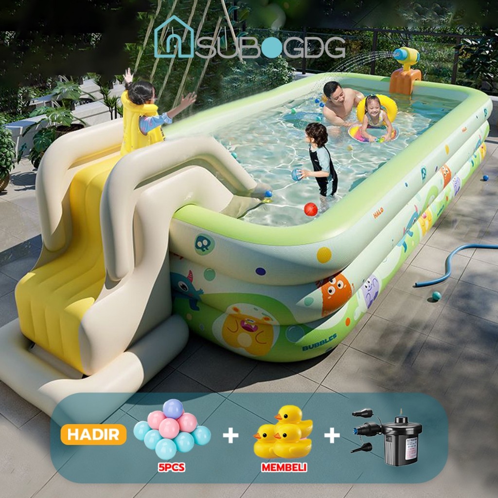SUBOGDG 1.5-3.1M Kolam Renang Anak Jumbo 3Rings Kolam Renang Keluarga Tiup Besar Family Inflatable S