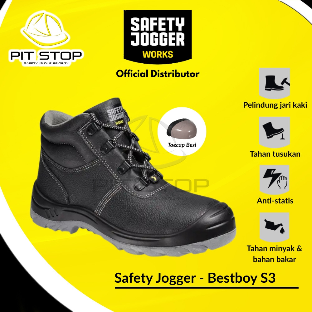 Sepatu Safety Jogger Bestboy S3 Boots Shoes Kerja Proyek Konstruksi Lapangan Kulit Ujung Besi
