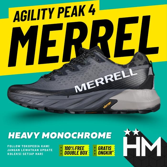 (Ready Stock - Size 43) Merrel Agility Peak 4 Trail Run Shoes Sneaker Black Grey J067759