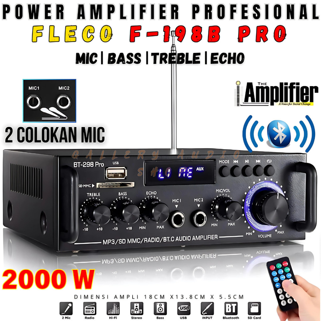 2000watt Power Amplifier Stereo Bluetooth FLECO BT-198B PRO 2000W | Amplifier Bluetooth Karaoke Indi