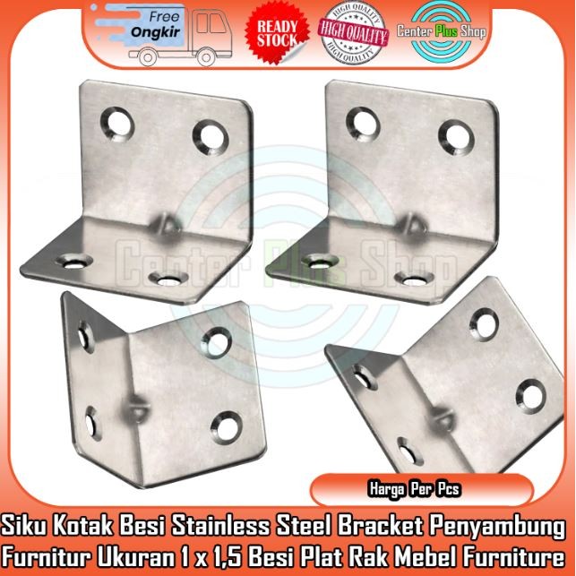Siku Kotak Besi Stainless Steel Bracket Penyambung Furnitur Ukuran 1 x 1,5 Besi Plat Rak Mebel Rack 