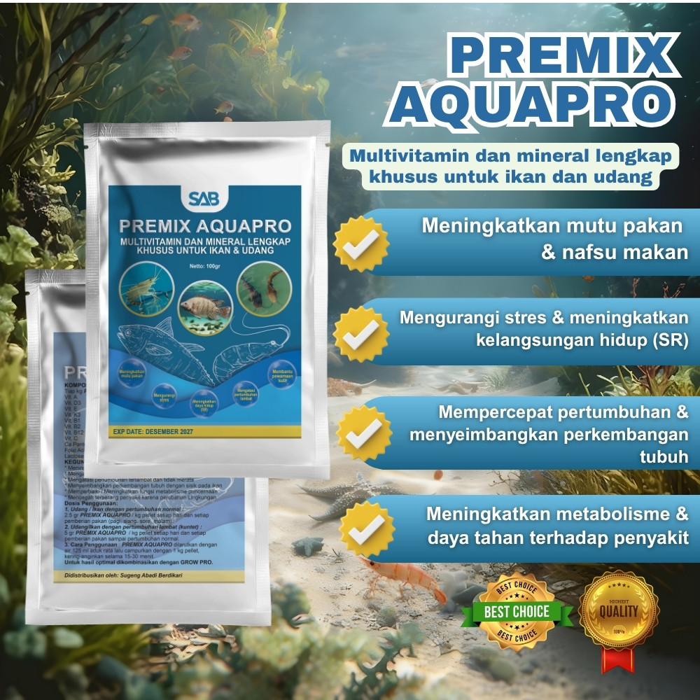 PREMIX AQUAPRO 100 gr - Multivitamin Mineral Lengkap untuk Ikan dan Udang 100 gr
