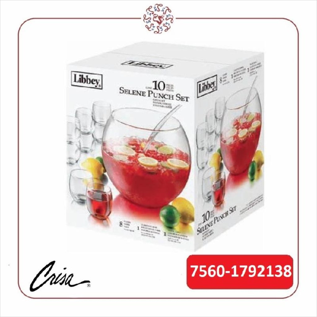 LIBBEY 10pc Selene Punch Set ( 1-8700 Punch Bowl #LBC-7560