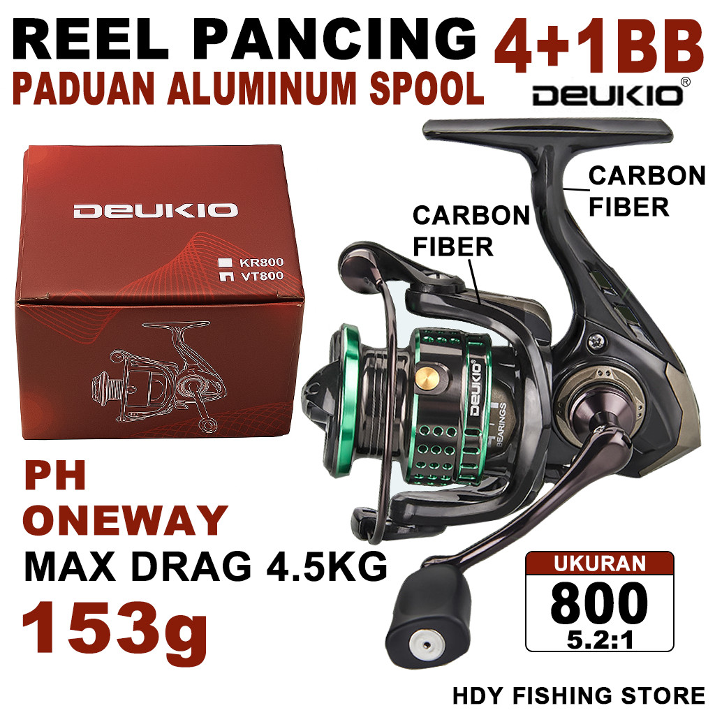 Deukio Reel Pancing Carbon Fiber Micro Fishing Reel Mini VT800 4+1BB Bearing Stainless Asli
