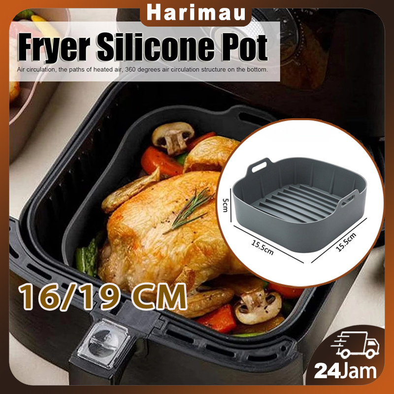 16/19cm/alas Air Fryer Silikon Bpa Free/Nampan Panggang Silikon Perseg/tatakan Air Fryer Anti Lengke