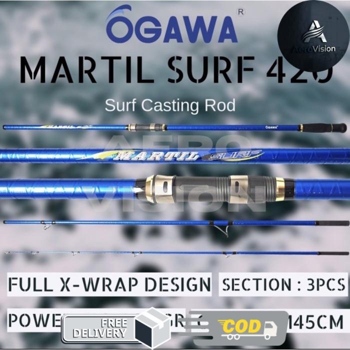 Joran Pancing Surf Sambung 3 Ogawa Martil 420cm X Wrap Design Bahan Carbon Terbaik - 420