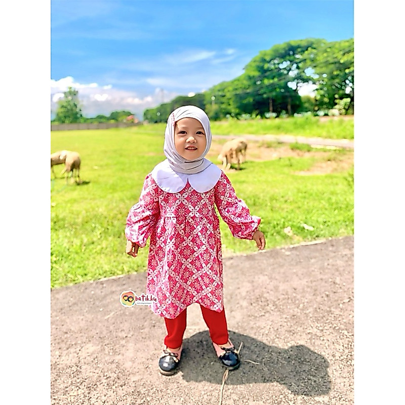 DRES BATIK ANAK PEREMPUAN TUNIK DRES BATIK ZOYA PINK KUNING MODEL SIMPEL HIJAB LENGAN PANJANG BAHAN 