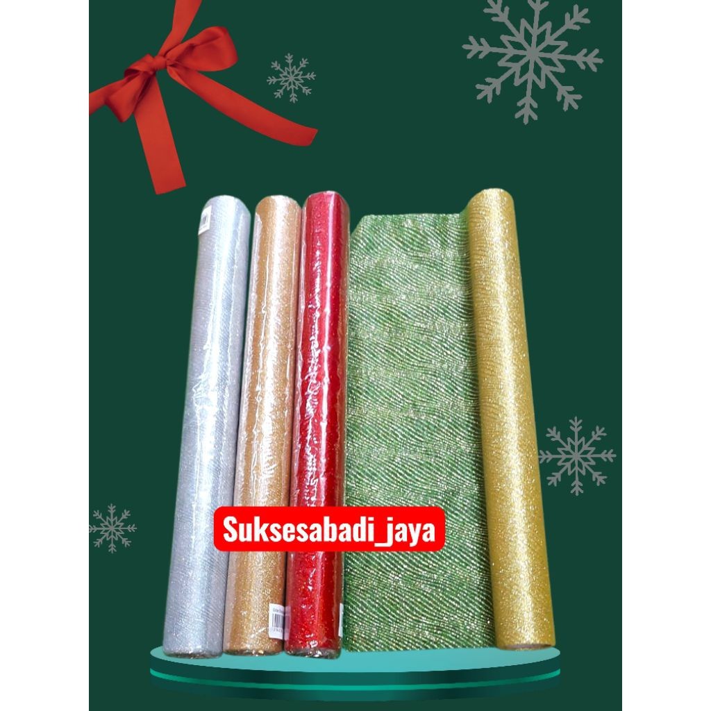 HIASAN NATAL Pita Natal Besar SNOW RIBBON ROLL ukuran 48cm x 4.5meter / Pita Roll Besar Pita Pohon N