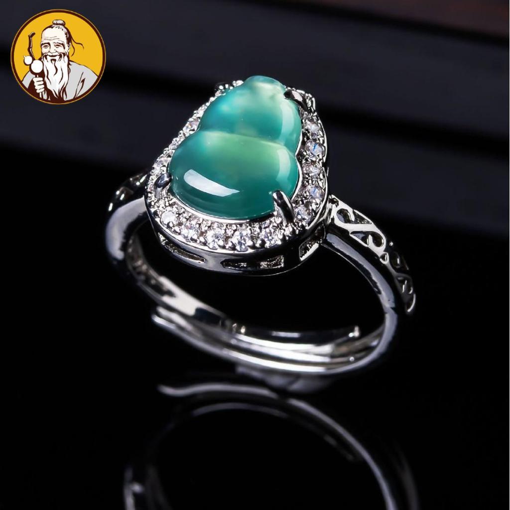 Dengan Sertifikat：Natural Batu giok, cincin berlian penuh labu, batu giok air biru serbaguna