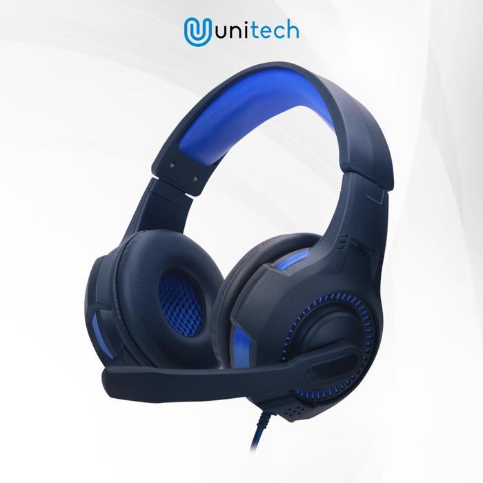 Headset Gaming LED Unitech Gladiator Series dengan Mic + Splitter - Headphone Geming Kabel - Black