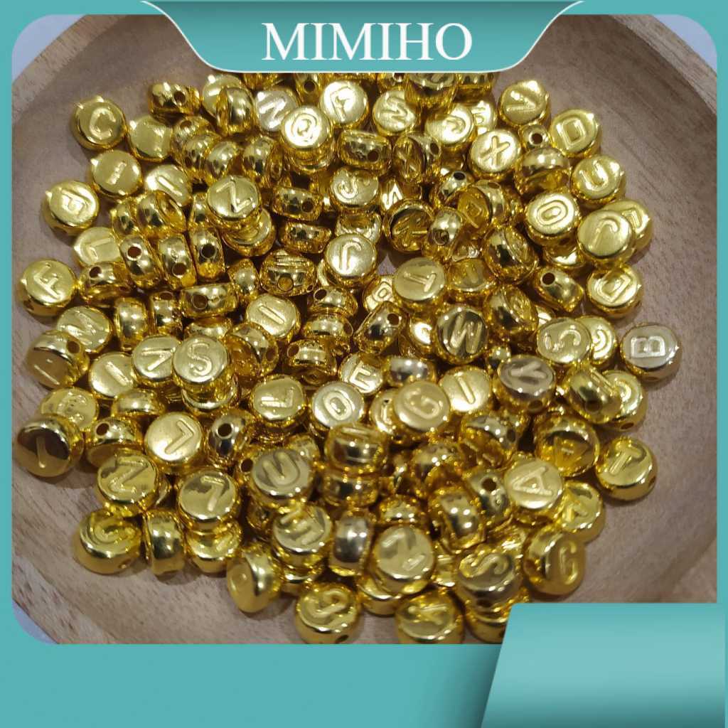 1 Pon Letter Beads Mini Bulat Gold Silver Huruf 450GR