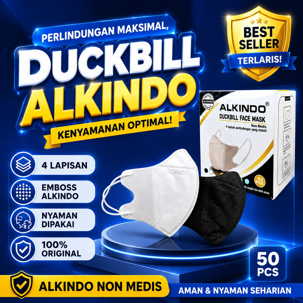 Alkindo Masker Duckbill 50 Pcs Tebal | Masker Alkindo Duckbill 50 Pcs