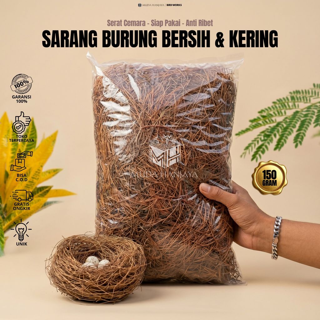 Sarang Burung Murai Batu Serat Cemara Alas Sarang Burung 150g untuk Lolohan di Kandang Burung Kenari