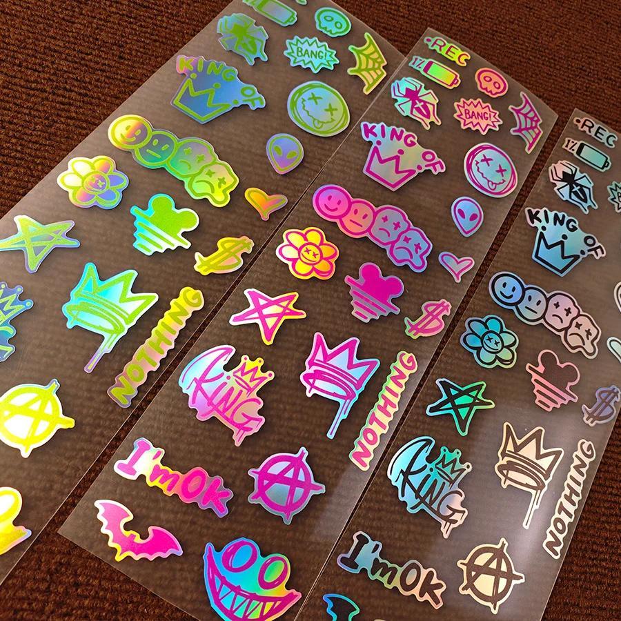 1 Set Stiker Doodle Grafiti Iridesen Aneka Warna, Stiker Tahan Air untuk Dekorasi Bodi Sepeda Motor 