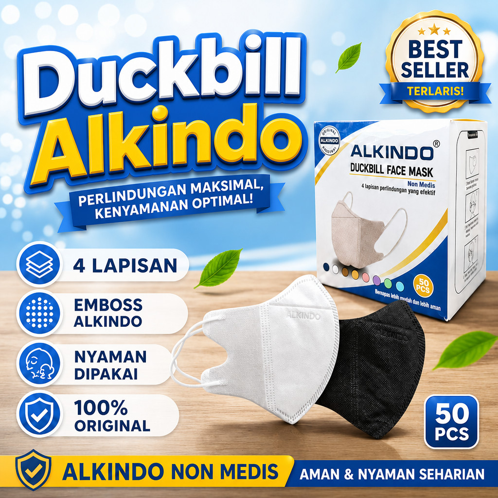 Masker Duckbill - Masker Alkindo Duckbill 50 Pcs - Masker Duckbill 50 Pcs Warna Warni - Alkindo