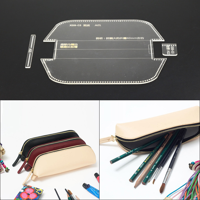 

1Set 17*7cm Acrylic Zipper Pen Pocket Leather Template