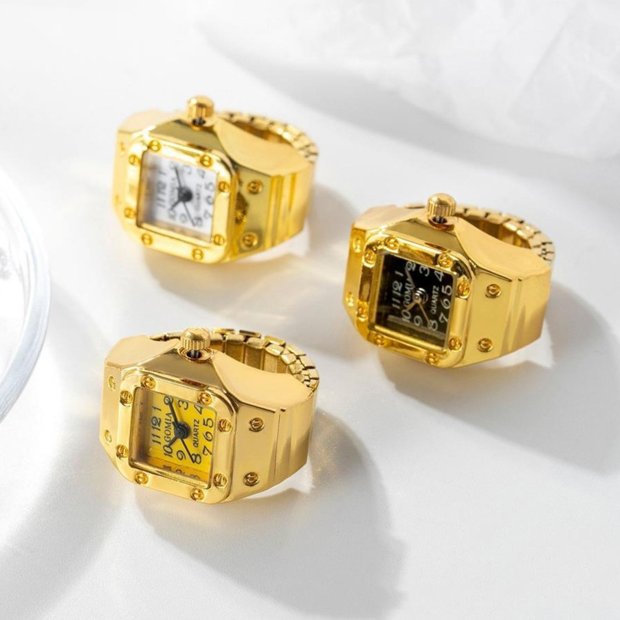 BIG PROMO JAM TANGAN CINCIN PASANGAN WARNA EMAS JAM PERHIASAN RETRO QUARTZ WATCH RING UNTUK WANITA