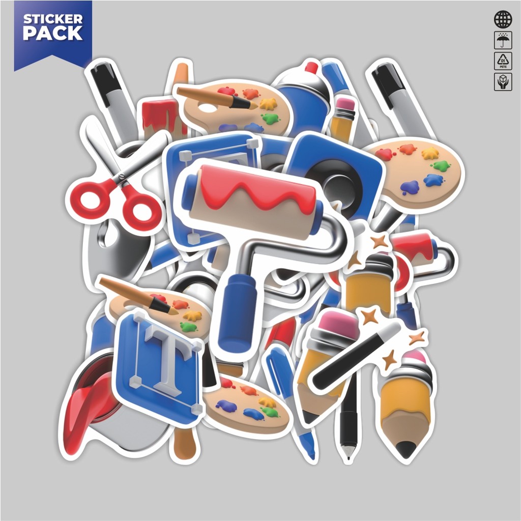 

[100PCS]Stiker Pack Stiker Element Lukisan Crayon 3D Aesthetic Vinyl Anti Air Dekorasi Sticker Laptop Buku Journal Koper Helm Casing HP Gitar Helm Skateboard