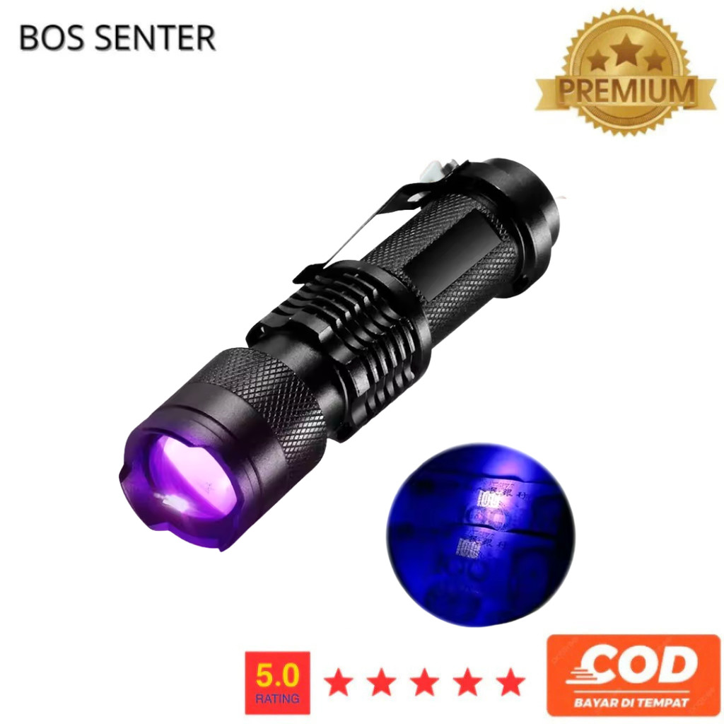 Senter UV LED Flashlight Senter LED Ultraviolet 395 Terbaik BOS SENTER Premium