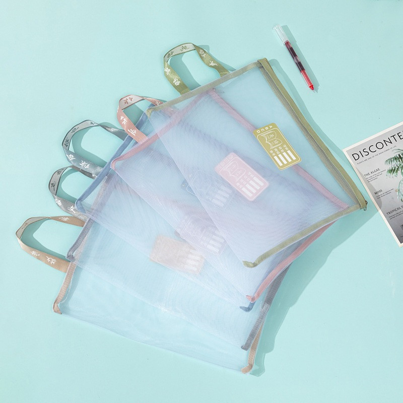 

ZBH Tas Buku dan Alat Tulis Map A4 Dua Slot File Folder Tas Mesh Dokumen Transparant A4 Zipper 2 in 1 Multifungsi Totebag Buku Transparan Jaring