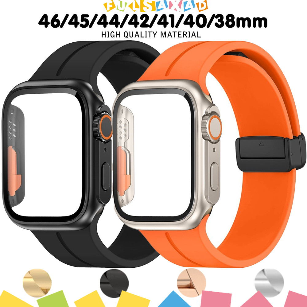 PC Case Rubber Strap for IWatch Apple Watch Series 11 10 9 8 7 6 5 SE 3 2 46 45 41 44 40 42 38mm Bum