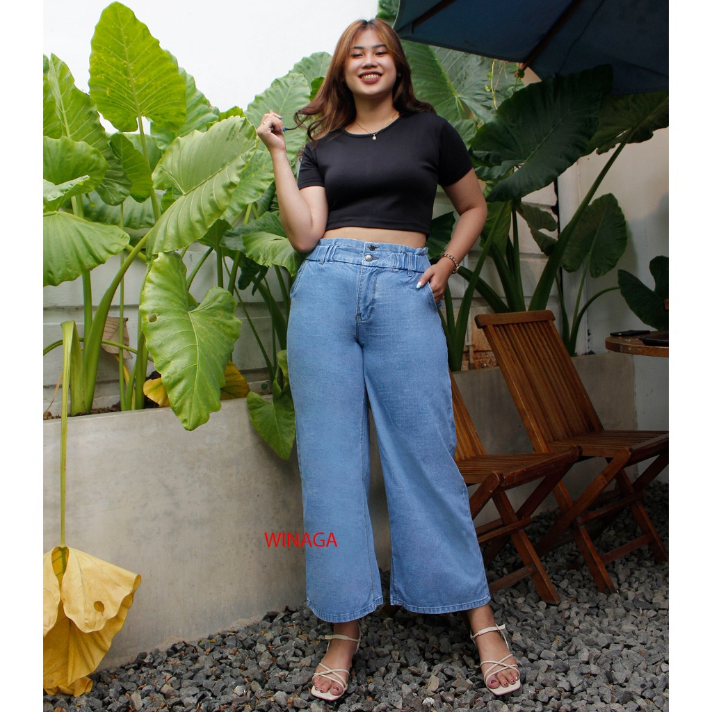 WINAGA- HighWaist Kulot Jumbo Ban Karet Kcg 2 Jeans | Kulot Jumbo Kancing 2 | Celana Panjang Jeans |