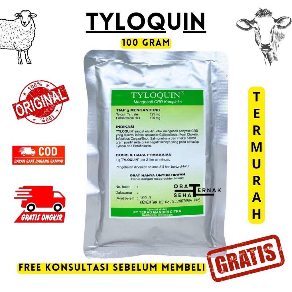 TYLOQUIN 100 GRAM - Obat Ayam Ampuh untuk Ngorok Cekrek CRD Coryza Snot Kolibasillosis - tmc