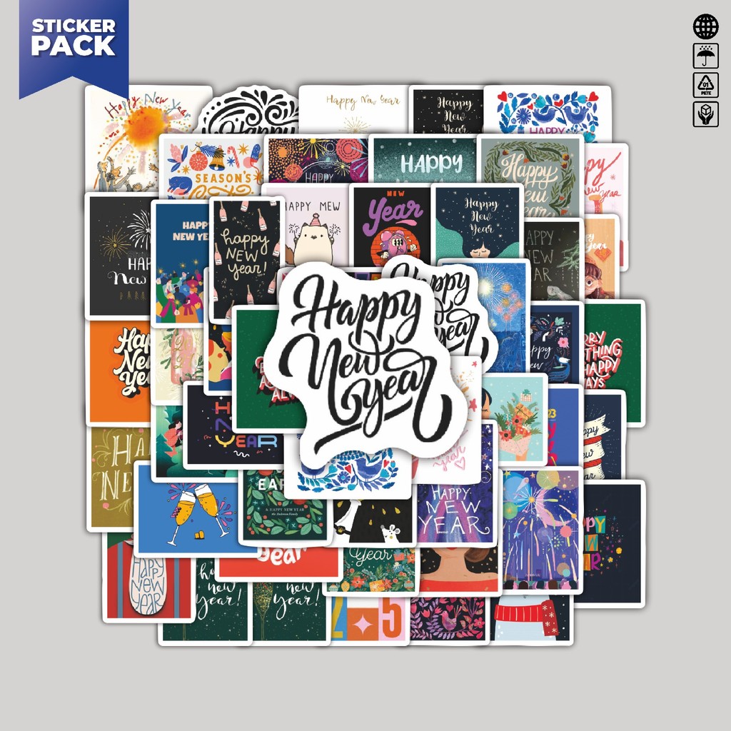 

[100PCS]Stiker Pack Stiker Tema New Year V1 Aesthetic Vinyl Anti Air Dekorasi Sticker Laptop Buku Journal Koper Helm Casing HP Gitar Helm Skateboard