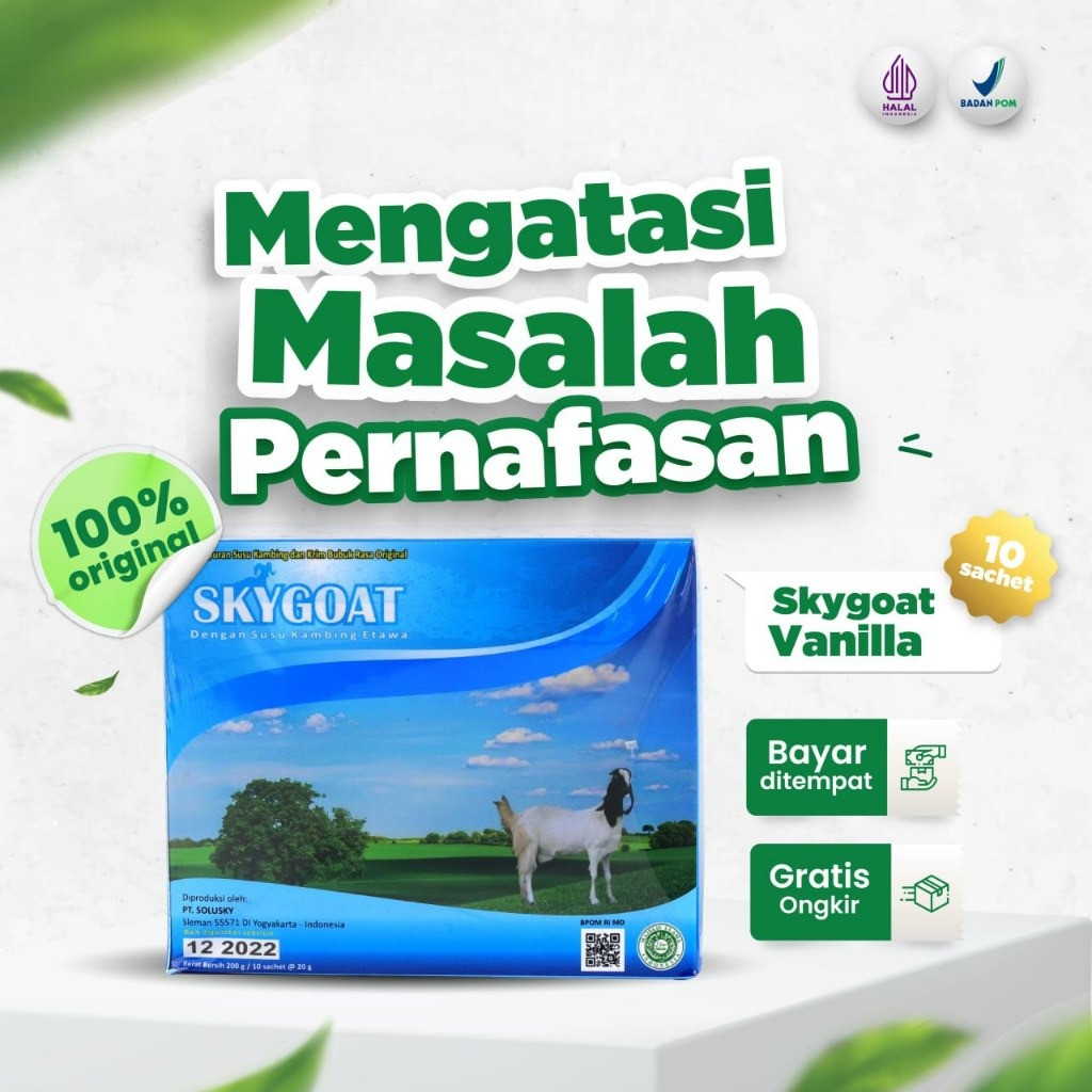 

SKYGOAT Susu Kambing Etawa Bubuk Original Rasa Vanilla 1 Box 10 Sachet - Minuman Sehat Herbal Tinggi Nutrisi, Pelancar ASI, Stamina Tubuh, Anti Alergi, Susu Bubuk Kambing Etawa Original SKY GOAT