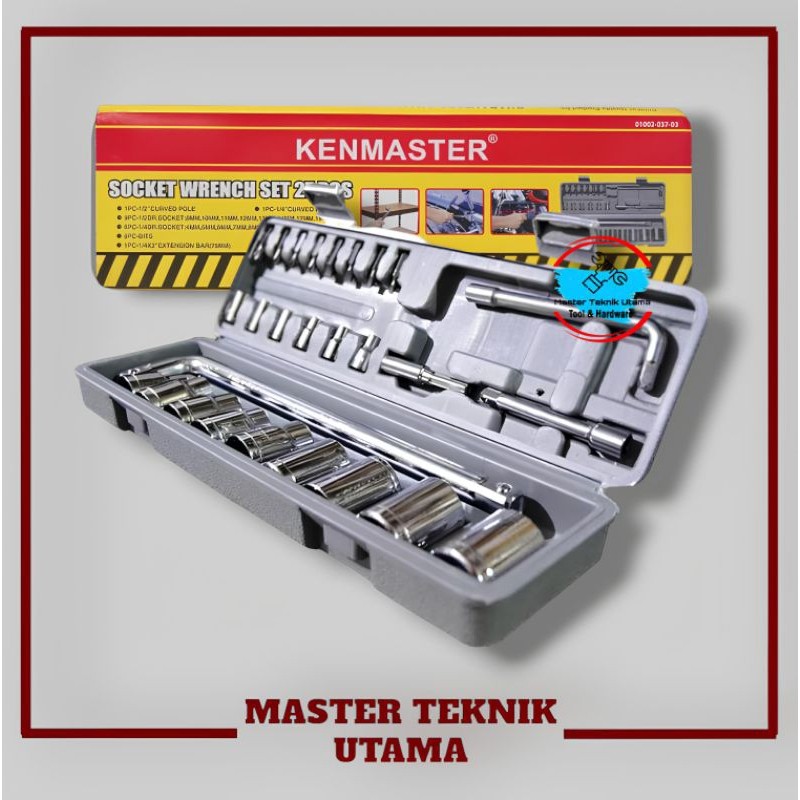 Kenmaster 27Pcs Kunci Sock Socket Shock Full Set 27 pcs Lengkap Gagang L 1/2"