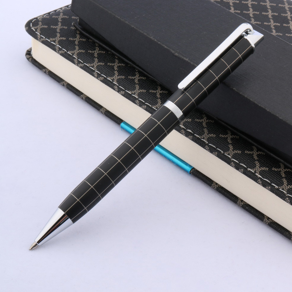 

luxury High quality Silver lattice Smooth velvet Frosted line black Silver Metal Ballpoint Pen Stationery Office Supplies