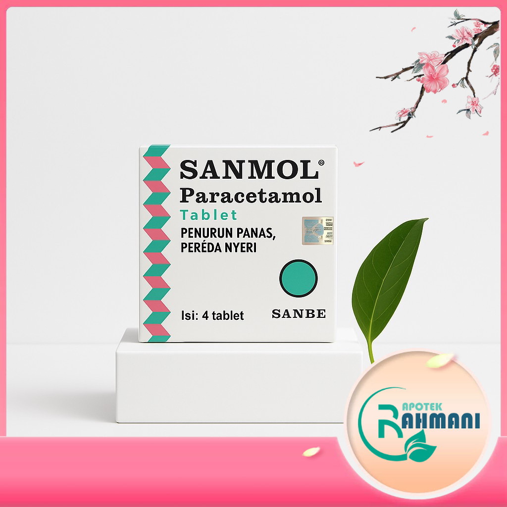 SANMOL Paracetamol Tablet - OBAT DEMAM & NYERI KEPALA untuk DEWASA - 4 TABLET