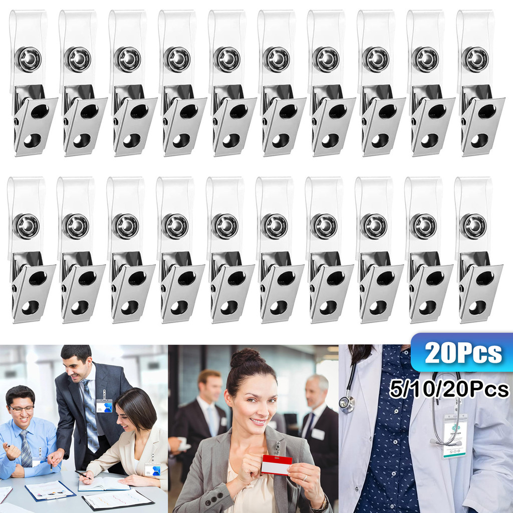 

5-20Pcs Metal ID Badge Clips with Clear PVC Straps Name Badge Holders with Clip Badge Clip for Student Employee ID Badges