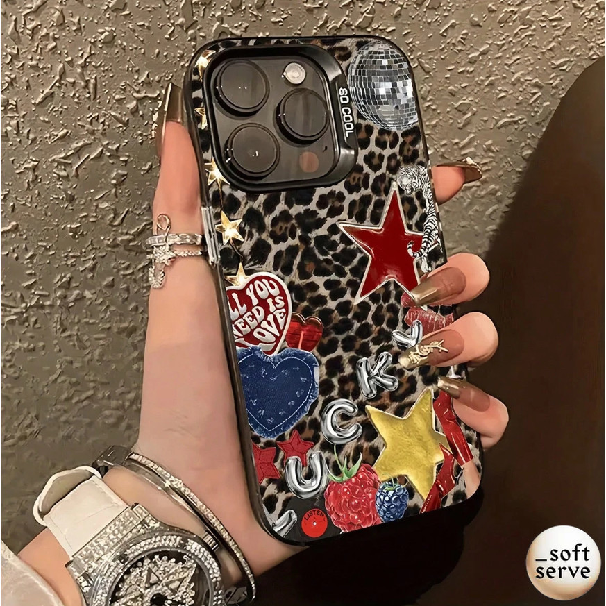 Casing ponsel Bintik-bintik cheetah bercahaya dengan bintang dan kupu-kupu cocok untuk Oppo A78 4G A